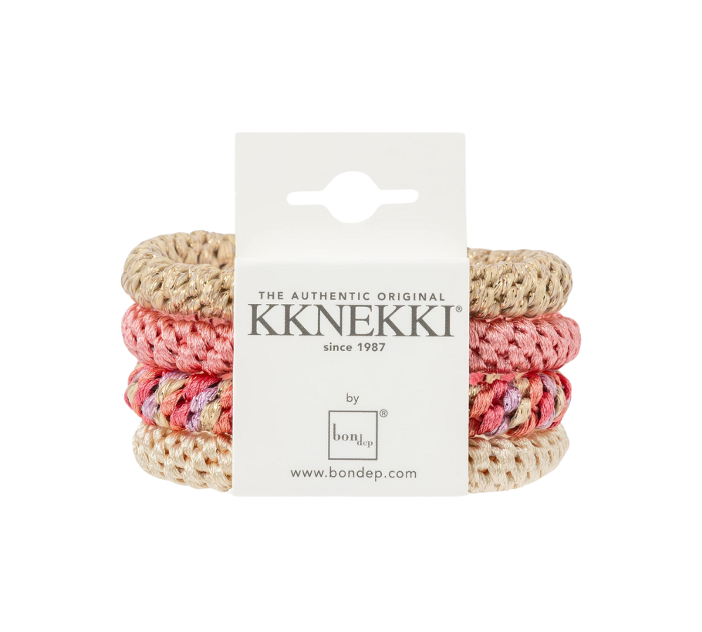 Kknekki hårelastikker, pink/creme glitter mix - 4 stk.